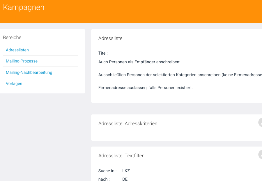 Listen-Detail: Personen- und Firmen-Optionen