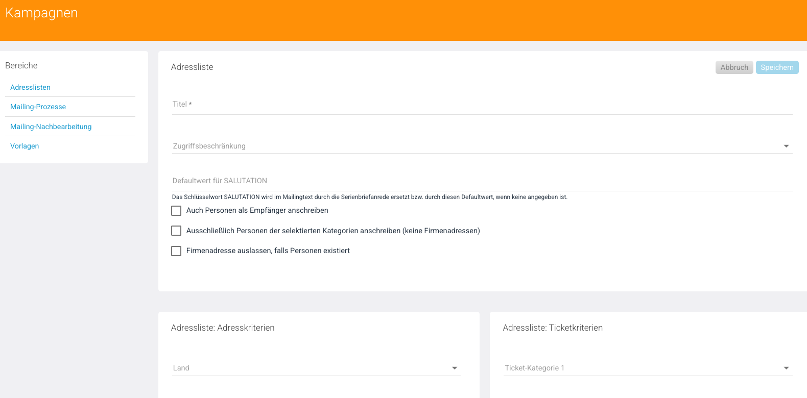 Neue Adressliste: Filterblöcke