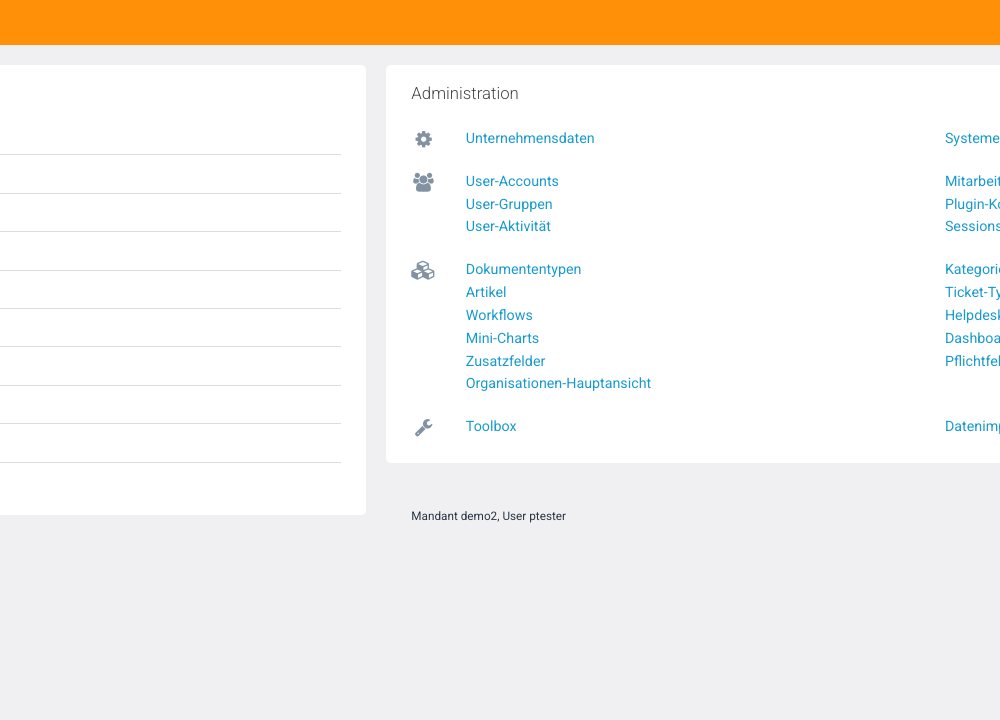 Administration: Toolbox mit Datenimport
