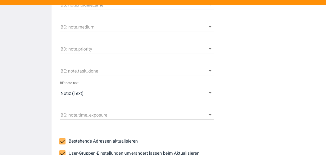 Import-Optionen: Update, Dubletten-Check, Testzeilen