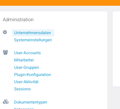 Administration mit Link Unternehmensdaten