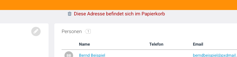 Organisation im Papierkorb — Hinweisbanner