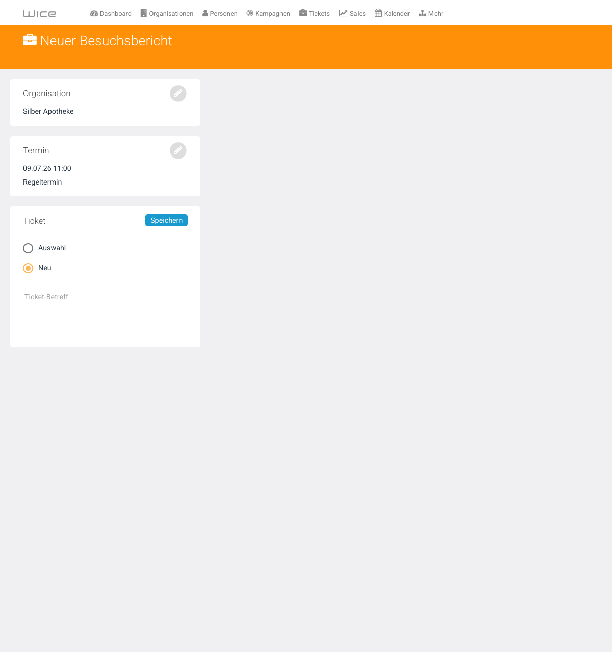 Schritt 2: Ticket „Neu" mit Ticket-Betreff