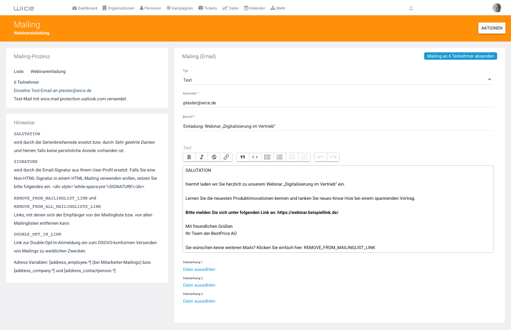 Test-Mail Bestätigung