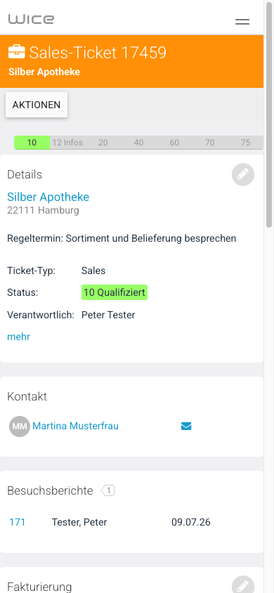 Ticket-Detailansicht auf dem Smartphone