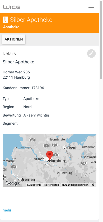 Organisationsdetail mit Karte auf dem Smartphone