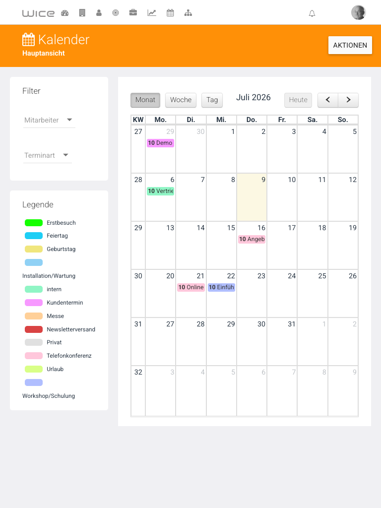 Kalender-Monatsansicht auf Tablet-Breite