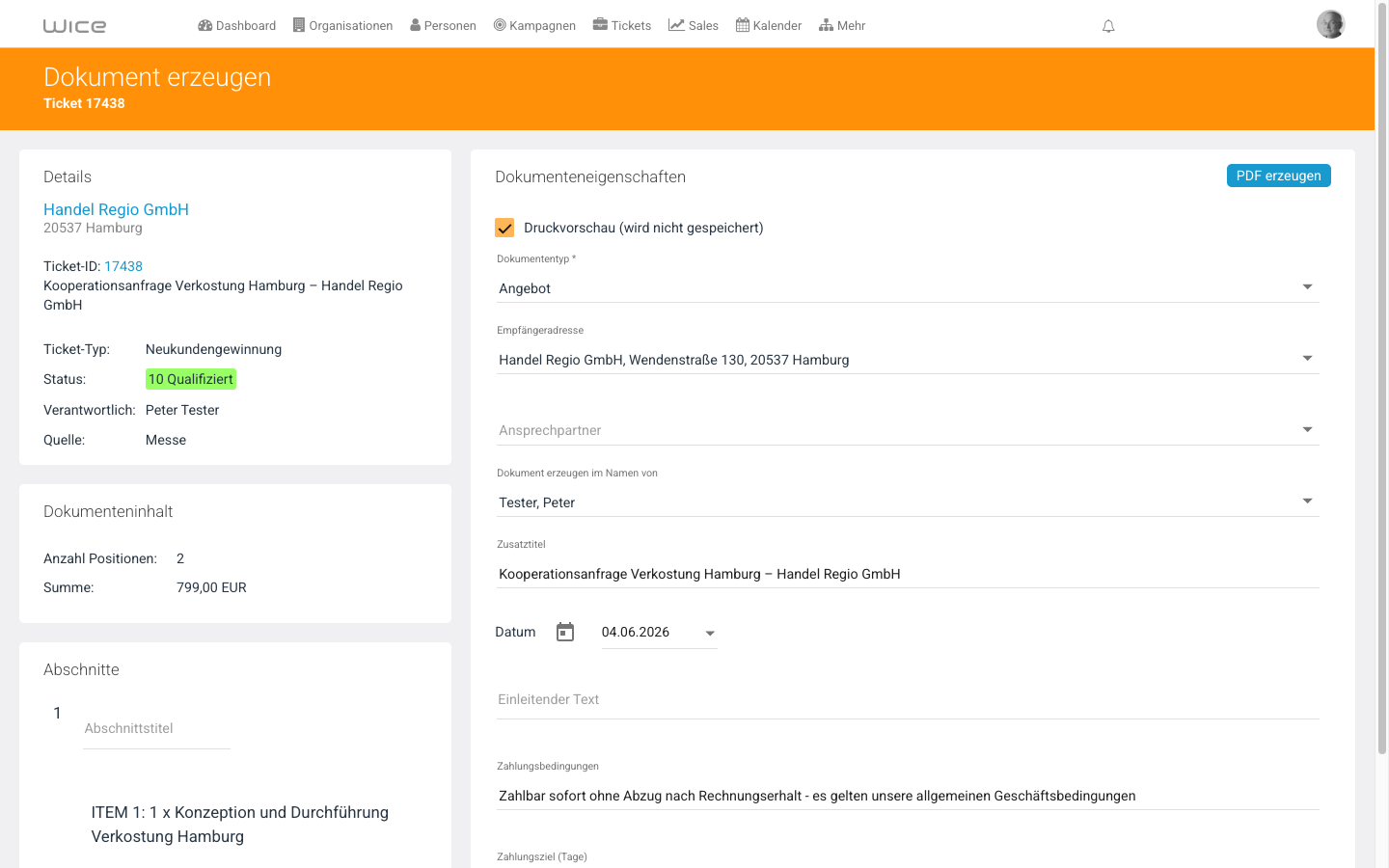 Formular Dokument erzeugen