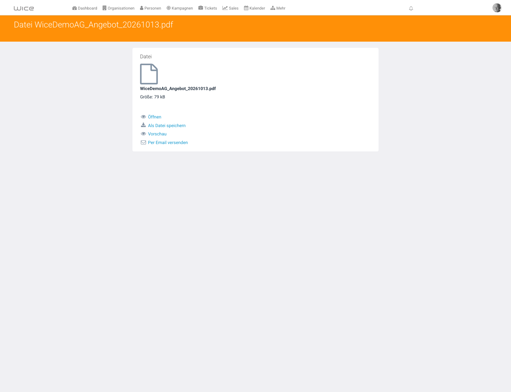 Angebot aus der Timeline im Datei-Viewer