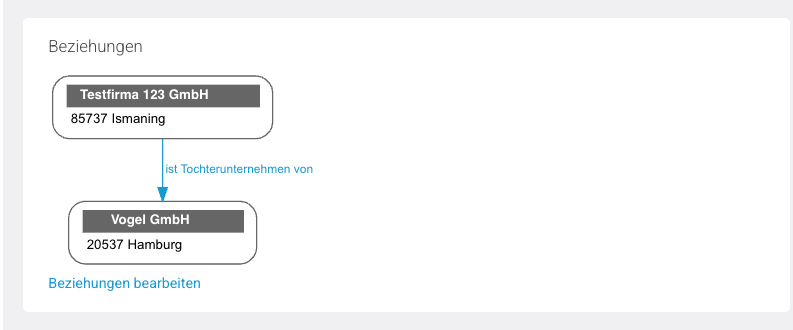 Detailansicht der verknüpften Organisation mit derselben Beziehung