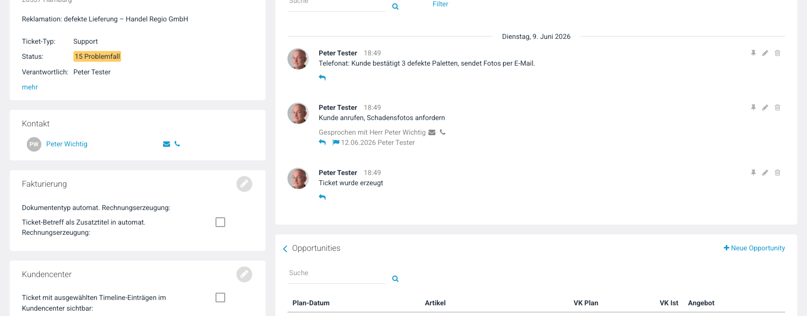 Telefonnotiz in der Timeline