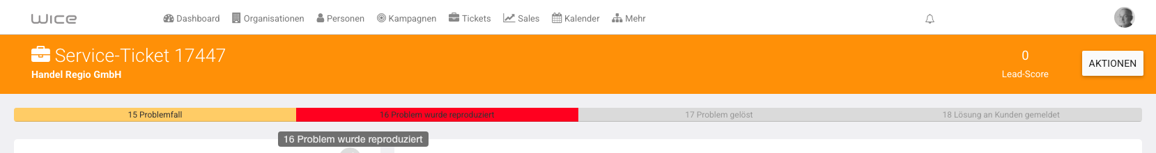 Status-Leiste: 16 Problem wurde reproduziert