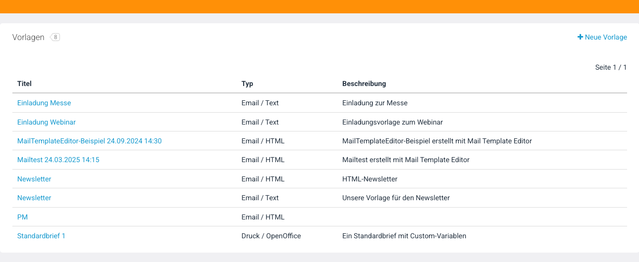 Vorlagen-Übersicht: Druck vs. E-Mail