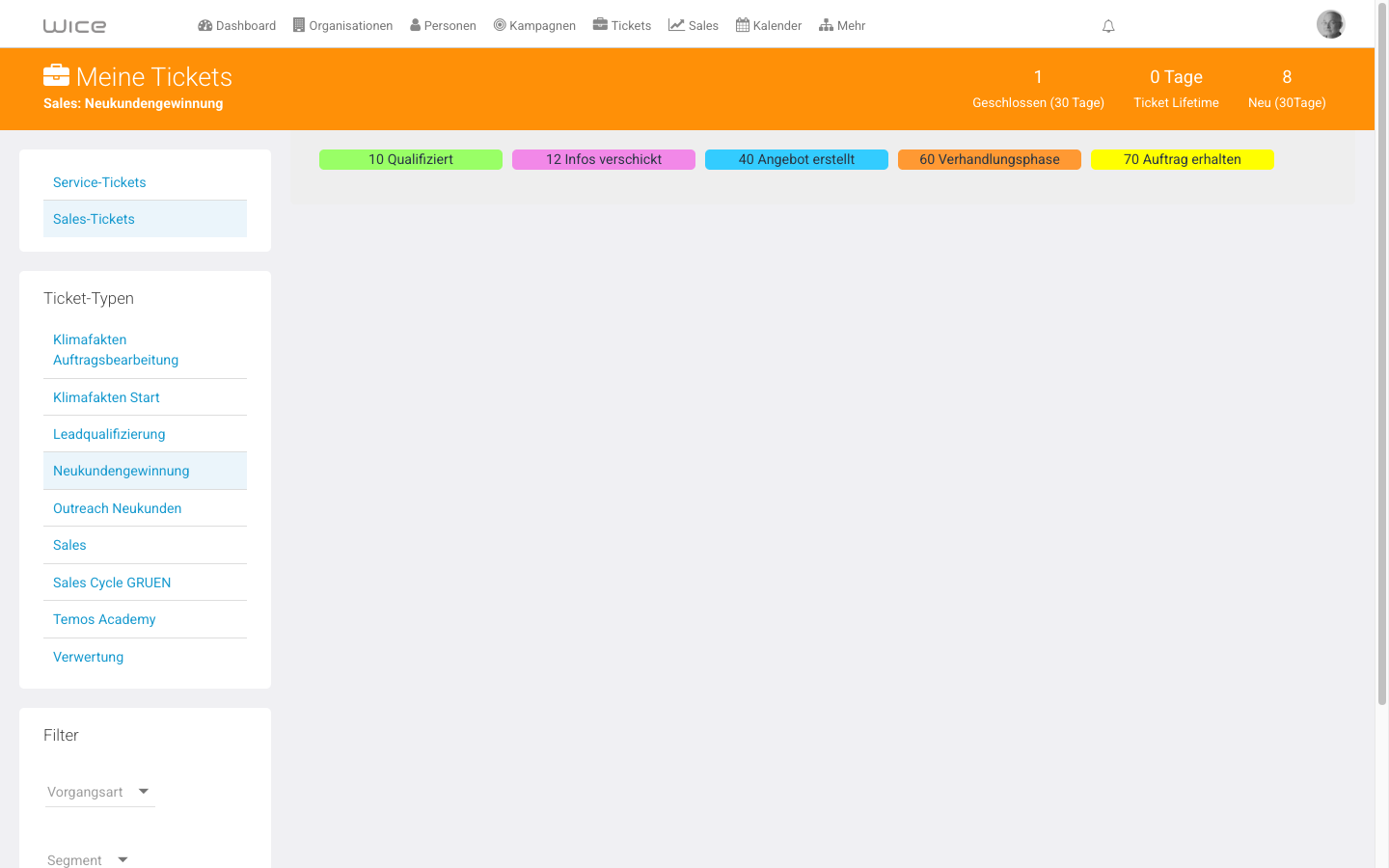 Kanban-Board mit Ticket-Status-Spalten