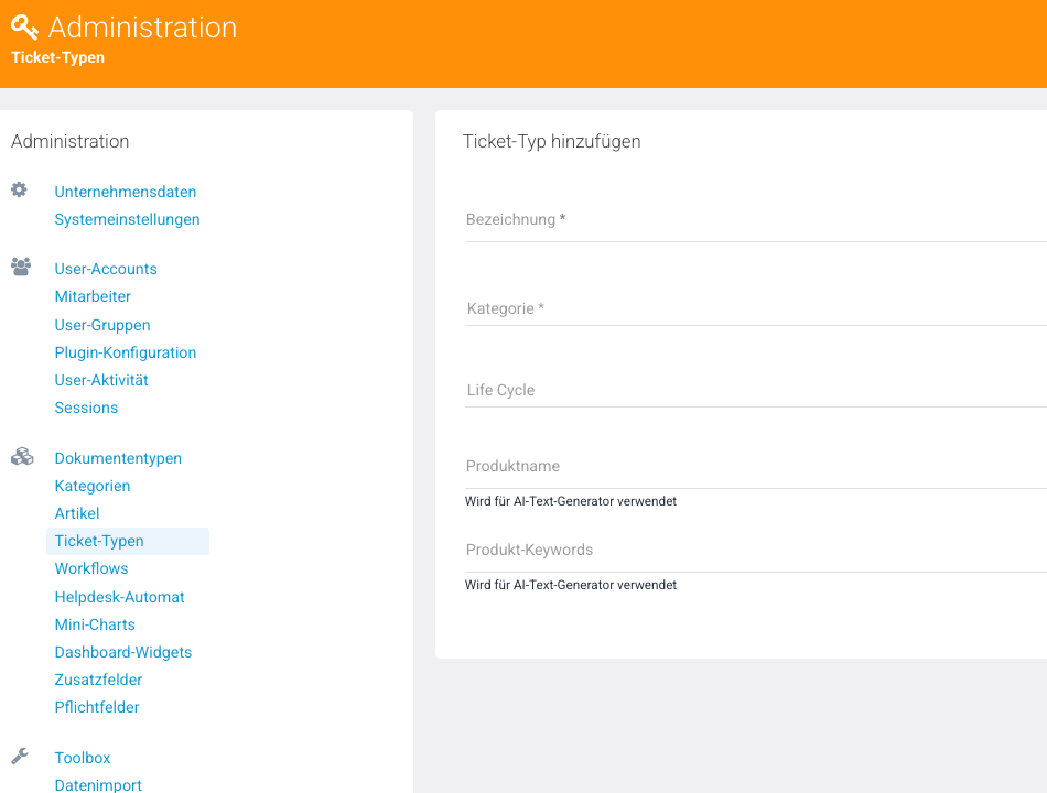 Neuer Ticket-Typ: Bezeichnung, Kategorie, Life Cycle