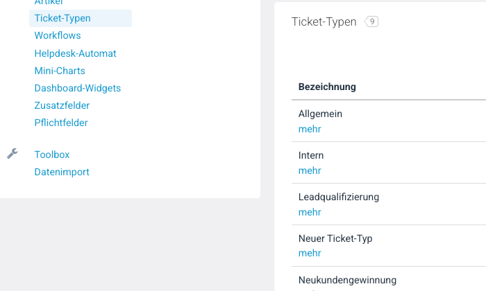 Ticket-Typen-Liste im Mandanten
