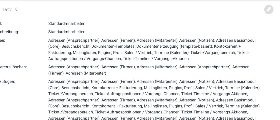 Modulrechte Standardmitarbeiter