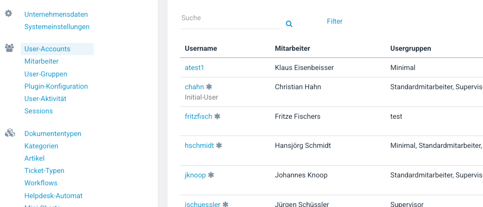 User-Accounts mit Gruppenzuordnung