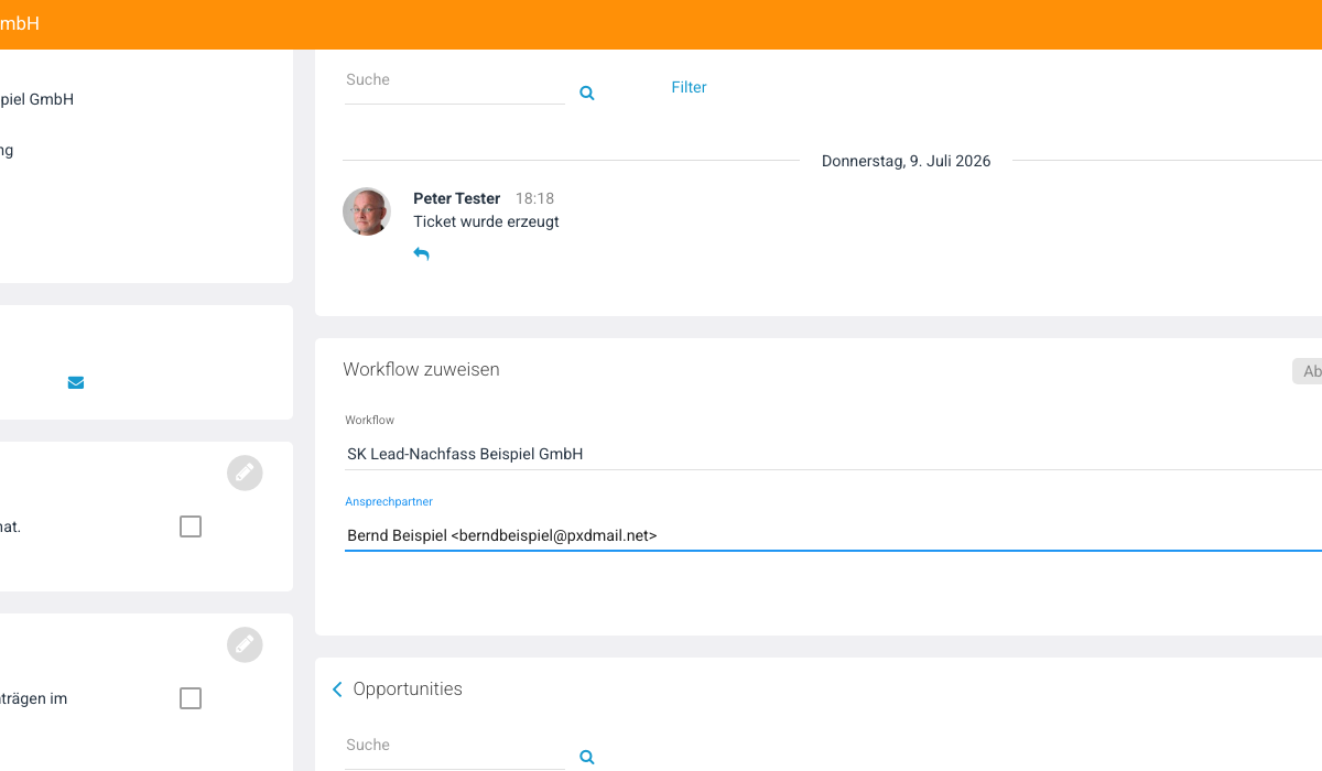Workflow zuweisen — Workflow und Ansprechpartner
