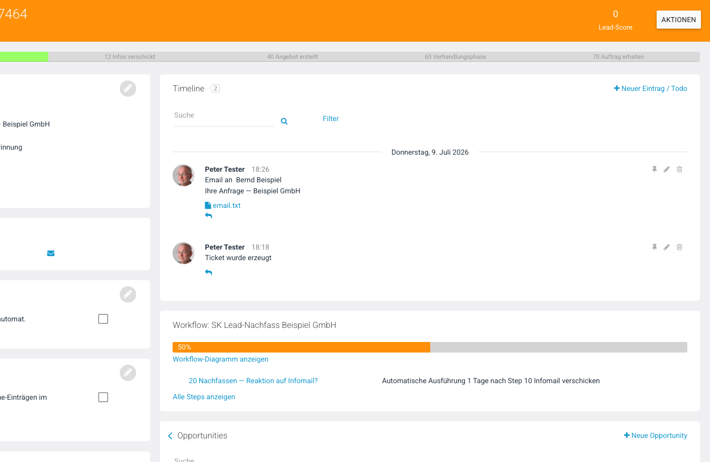 Ticket mit aktivem Workflow