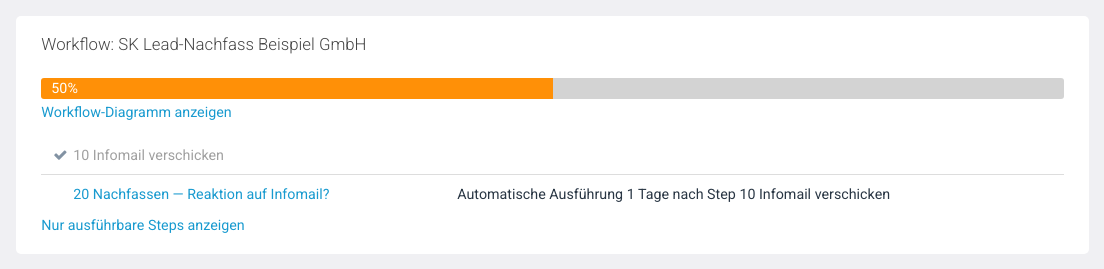 Workflow-Bereich im Ticket — Step anklicken